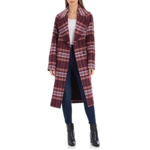 AVEC LES FILLES Plaid Oversized‎ Double Face Coat Pink Burgundy XS